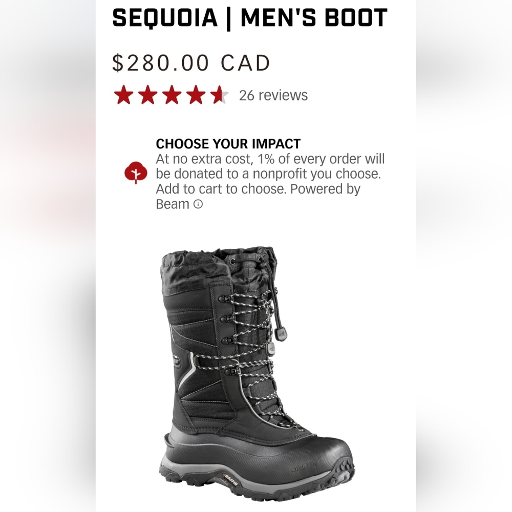 BAFFIN Sequoia Men's Black Snow Boots US 7 / WOMENS US 9